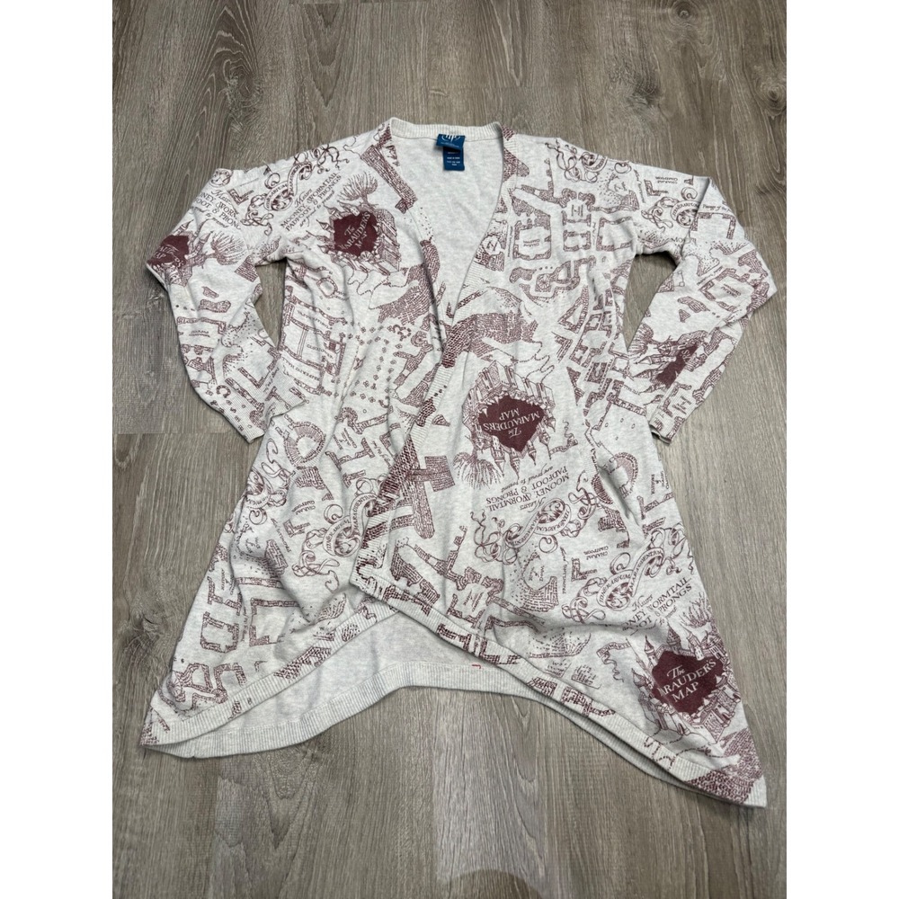 Harry Potter Hot Topic Marauders Map Cardigan Gray Burgundy Cotton Small